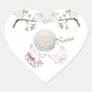 Elegante Hartvormige Huwelijkssticker met Duiven e Hart Sticker