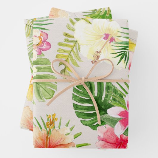 Elegante Hawaïaanse tropische Waterverf bloemig Inpakpapier Vel (In situ)