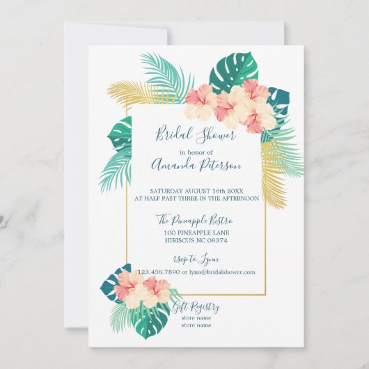 Elegante Hawaiiaanse Hibiscus Bridal Shower Uitnod Kaart (Voorkant)