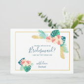 Elegante Hawaiiaanse Hibiscus Wees mijn bruidsmeis Kaart (Staand voorkant)