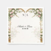 Elegante Heart Arch Blush Bloemen en gouden bruilo Servet (Voorkant)