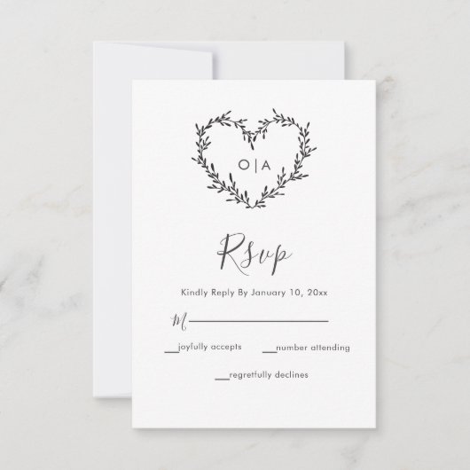 Elegante Heart Script bruiloft RSVP Kaartje (Voorkant)
