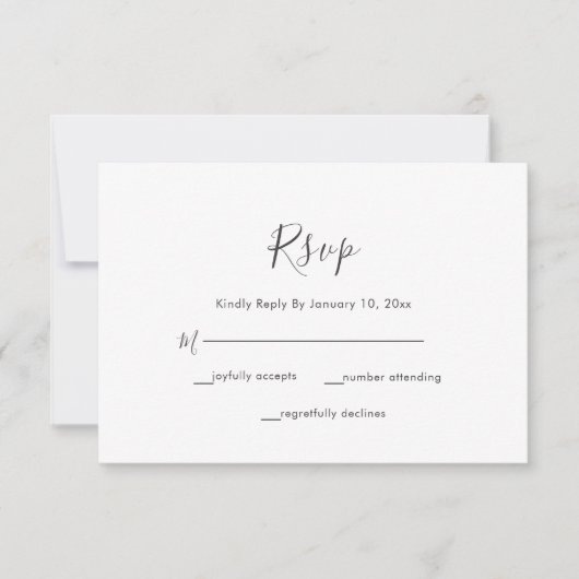 Elegante Heart Script bruiloft RSVP Kaartje (Voorkant)