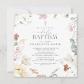 Elegante Heilige Doop Blush Roze Waterverf Bloemen Kaart (Voorkant)