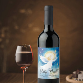Elegante Heilige Nacht Blauwe Beschermengel Waterv Wijn Etiket
