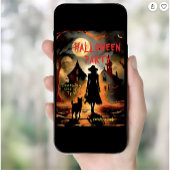 Elegante heks en kat silhouet Halloween Party Kaart