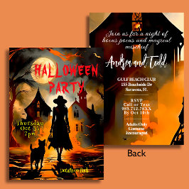 Elegante heks en kat silhouet Halloween Party Kaart