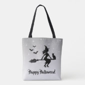 Elegante heks grijs en zwart gelukkig Halloween Tote Bag (Achterkant)