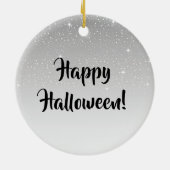 Elegante heks op een bezemgrijs en zwart Halloween Keramisch Ornament (Achterkant)