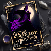 Elegante heks paarse haar Halloween After Party Kaart