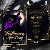 Elegante heks paarse haar Halloween After Party Kaart