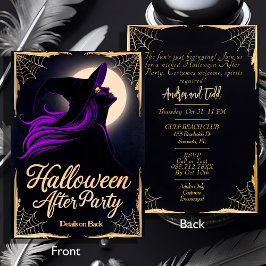 Elegante heks paarse haar Halloween After Party Kaart
