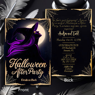 Elegante heks paarse haar Halloween After Party Kaart