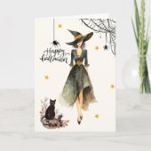  Elegante Heksenkat Foto Gothic Halloween Kaart (Voorkant)
