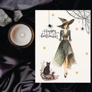  Elegante Heksenkattenspinnen Gothic Halloween Briefkaart