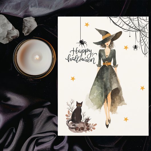  Elegante Heksenkattenspinnen Gothic Halloween Briefkaart