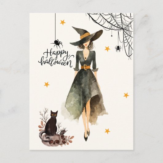  Elegante Heksenkattenspinnen Gothic Halloween Briefkaart (Voorkant)