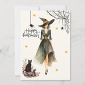  Elegante Heksenkattenspinnen Gothic Halloween Kaart (Voorkant)