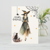  Elegante Heksenkattenspinnen Gothic Halloween Kaart (Staand voorkant)