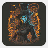 Elegante Heksenportret Sticker | Gotische Hallowee (Voorkant)