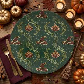 Elegante Hekserige Whimsigoth Halloweenfeestborden Papieren Bordje