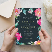 Elegante helder roze bloemen bruiloft uitnodiging
