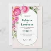 Elegante helder roze botanische huwelijksuitnodigi kaart (Voorkant)