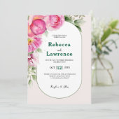 Elegante helder roze botanische huwelijksuitnodigi kaart (Staand voorkant)