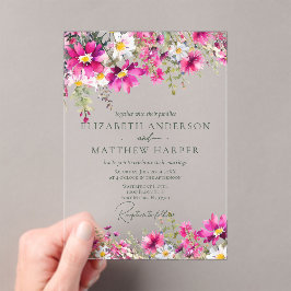 Elegante helder roze wilde bloemen bloem bruiloft acryl uitnodigingen