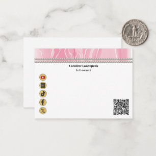 Elegante helder roze zijde, sociale media & QR-cod Notitiekaartje