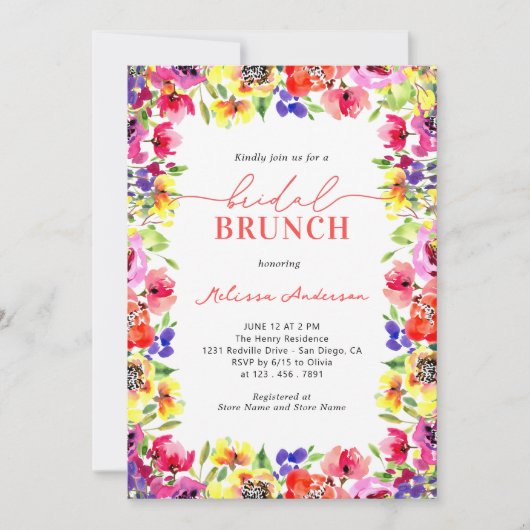 Elegante heldere bloemen bruids brunch kaart (Voorkant)