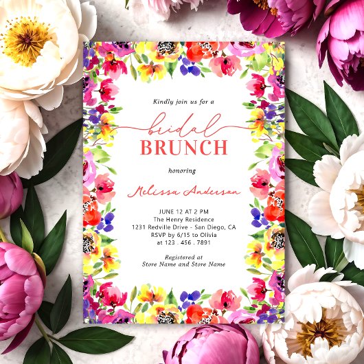 Elegante heldere bloemen bruids brunch kaart