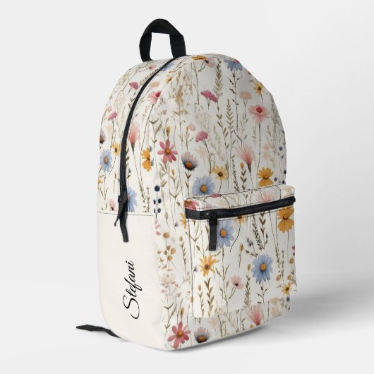 Elegante heldere bloemige  botanische naam bedrukte rugzak (Achterkant Hoek Links)