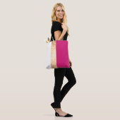 Elegante heldere faux goud roze witte strepen tote bag (Op model)