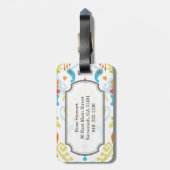 Elegante heldere gele en blauwe stammenikatdruk bagagelabel (Achterkant verticaal)