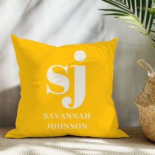 Elegante heldere gele monogram initiaal kussen