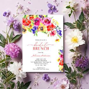 Elegante heldere kleurrijke bloemenbruids brunch kaart