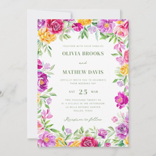 Elegante heldere kleurrijke Waterverf bloemenbruil Kaart (Voorkant)