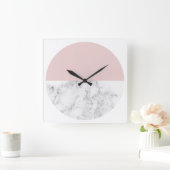 elegante heldere, lichtroze, meetkundige cirkel vierkante klok (Huis)