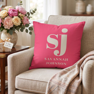 Elegante heldere roze monogram initiaal  kussen