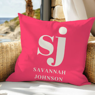 Elegante heldere roze monogram initiaal  kussen