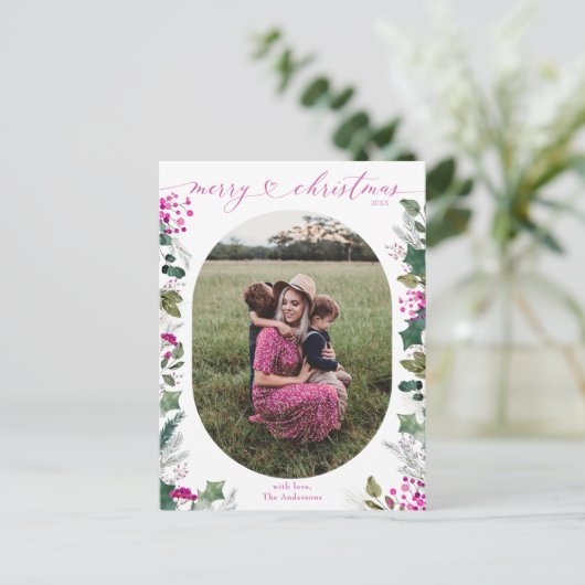Elegante & Heldere Vrolijke Kerstfoto Feestdagenkaart (Staand voorkant)