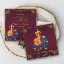 Elegante helderrode gouden Indiase trouwuitnodigin