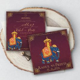 Elegante helderrode gouden Indiase trouwuitnodigin