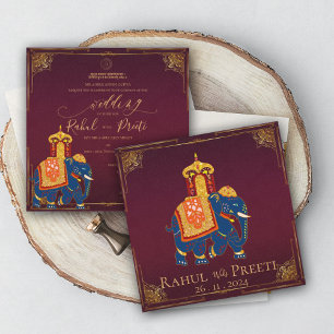 Elegante helderrode gouden Indiase trouwuitnodigin