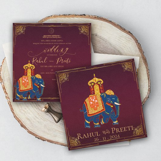 Elegante helderrode gouden Indiase trouwuitnodigin