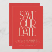 Elegante helderrode typografie uit het midden van save the date (Voorkant / Achterkant)