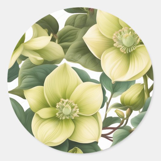 Elegante Hellebore Bloemen Ronde Sticker (Voorkant)