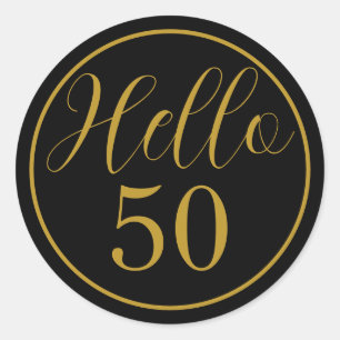 Elegante Hello 50 Verjaardag Ontwerp Ronde Sticker