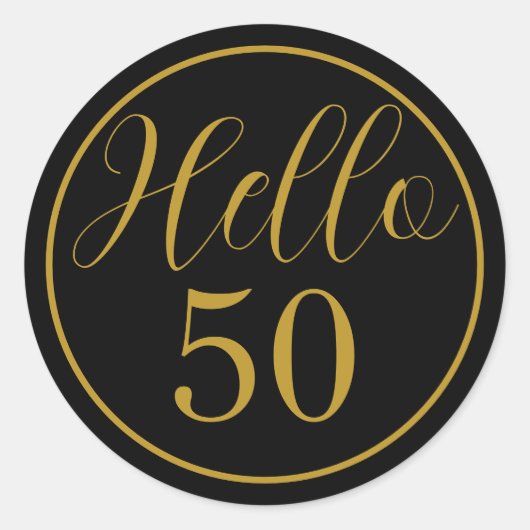 Elegante Hello 50 Verjaardag Ontwerp Ronde Sticker (Voorkant)